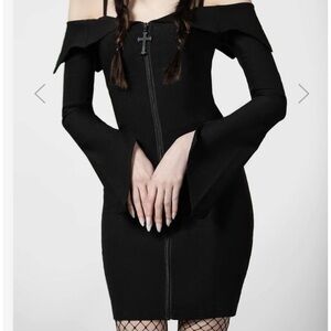 Killstar Black Off-Shoulder Bodycon Dress DEMELZA BARDOT ZIP
DRESS